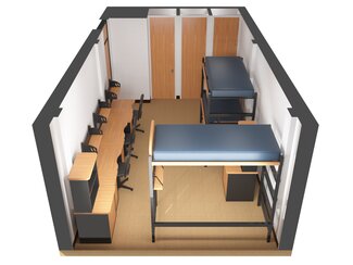 Hopkins triple room with three beds and three desks
