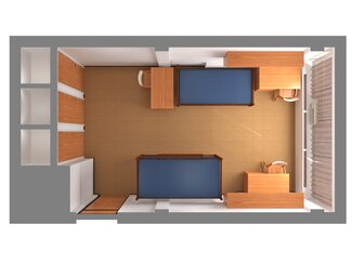 3D Layout of Snyder Triple Room with three beds and desks