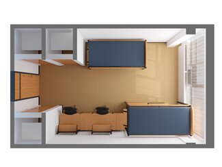 3D image of Scott Triple with three beds and three desks